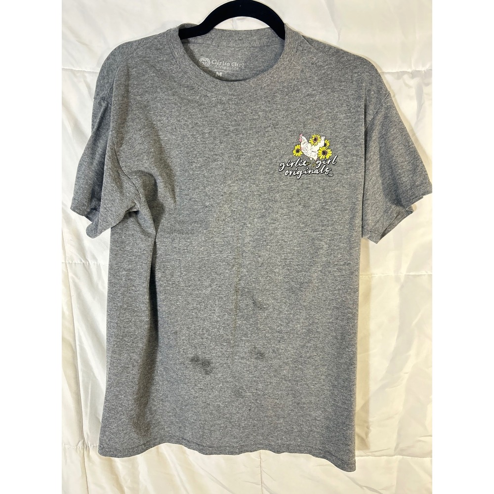 Girlie Girl Originals Gray Chicken Sunflower Country Farm Graphic T Shirt Size M